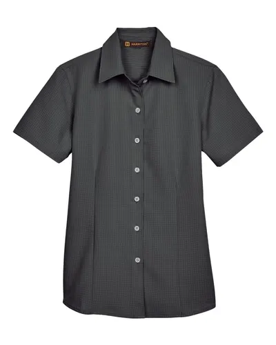 Harriton M560W Women's Barbados Textured Camp Shirt — blank garment, front view