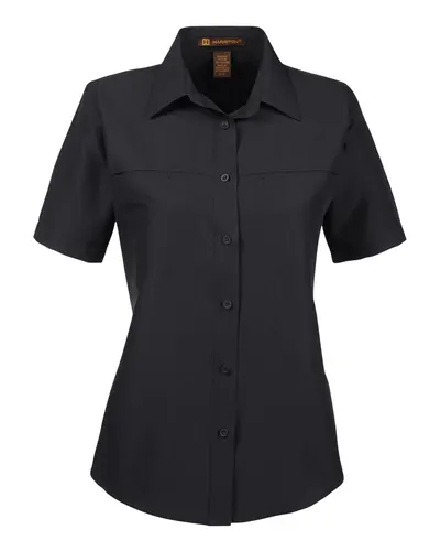 Harriton M580W Women's Key West Short Sleeve Performance Staff Shirt — blank garment, front view