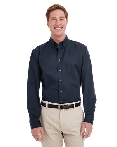 Harriton M581T Men's Tall Foundation Cotton Twill Shirt with Teflon — blank woven shirt, front view