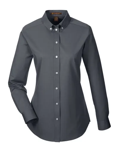 Harriton M581W Women's Foundation Cotton Twill Shirt with Teflon — blank woven shirt, front view