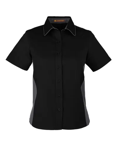 Harriton M586W Women's Flash IL Colorblock Shirt — blank garment, front view