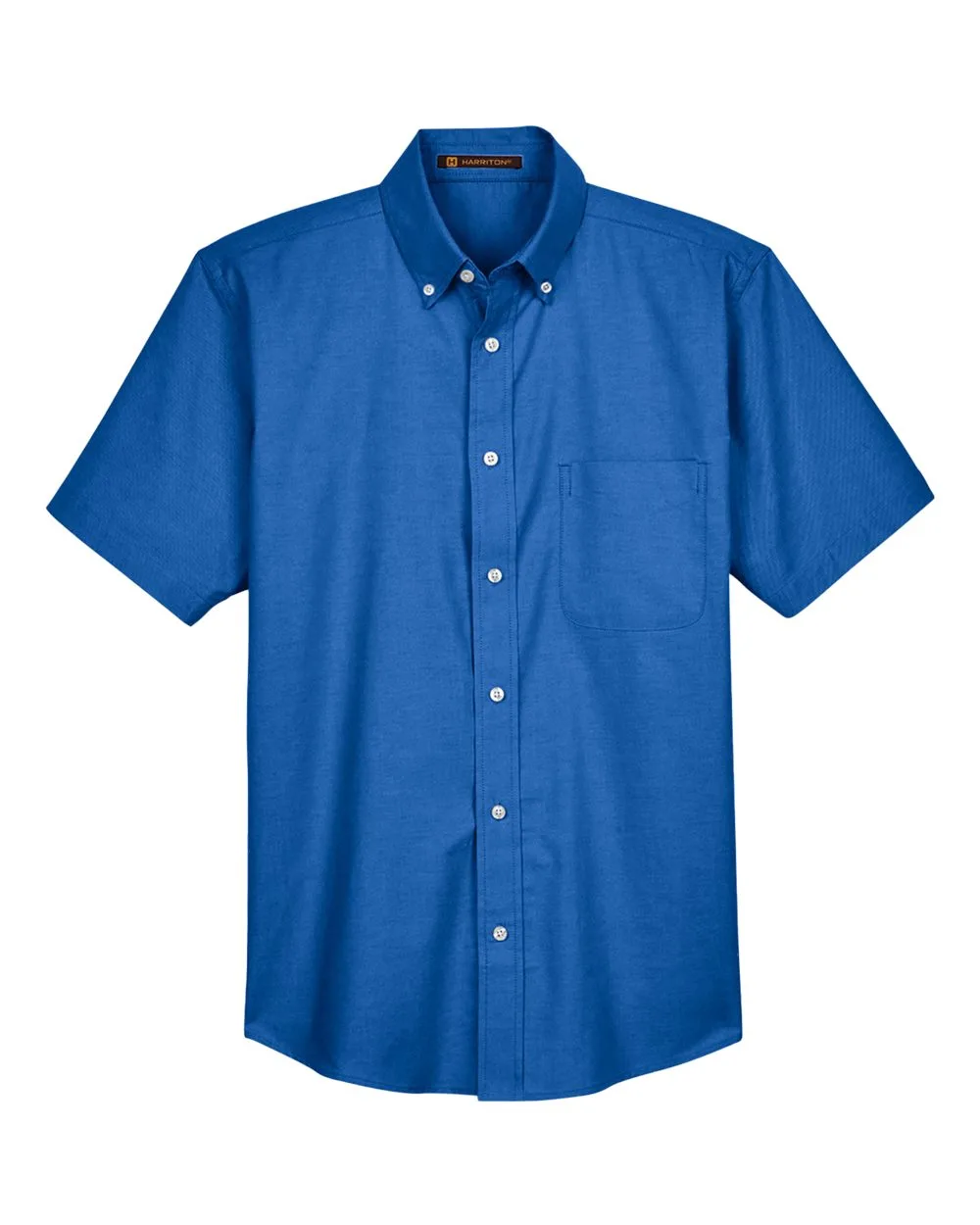 Harriton M600S Men's Oxford Short Sleeve with Stain-Release — blank woven shirt, front view