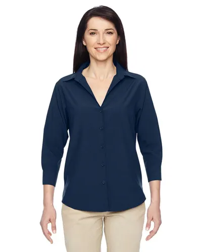 Harriton M610W Women's Paradise Three-Quarter Pullover Sleeve Performance Shirt — blank garment, front view