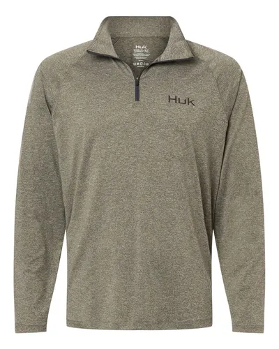 HUK H1200715 Men's Airweight Heather Quarter-Zip Pullover — blank garment, front view