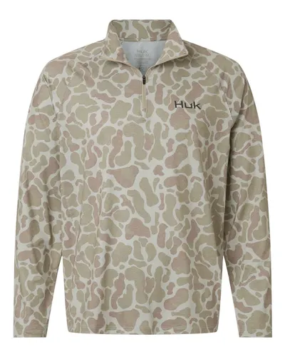 HUK H1200720 Men's Airweight KC Printed Quarter-Zip Pullover — blank garment, front view