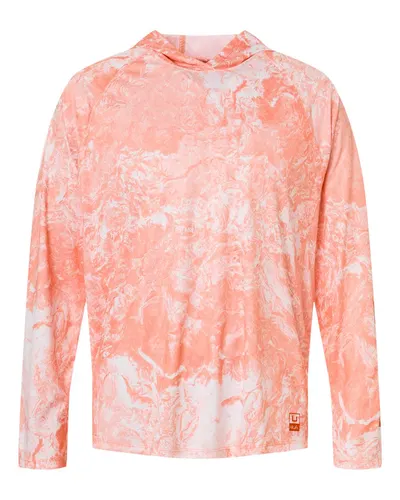 HUK H12L0047 Men's Pursuit Mossy Oak Printed Hooded Long Sleeve T-Shirt — blank hooded sweatshirt, front view