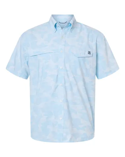 HUK H1500220 Men's Tidepoint Printed Short Sleeve Shirt — blank garment, front view
