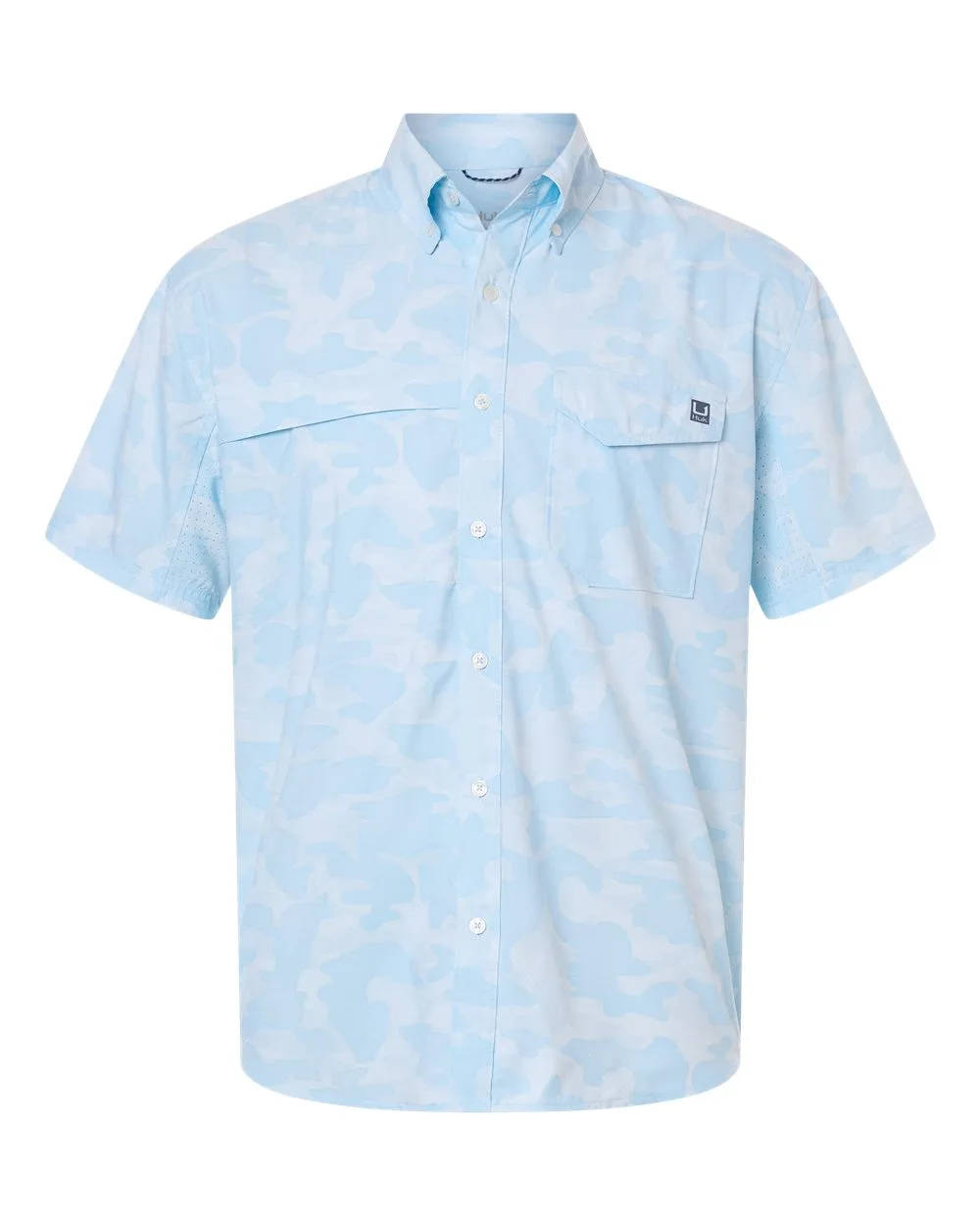 HUK H1500220 Men's Tidepoint Printed Short Sleeve Shirt — blank garment, front view