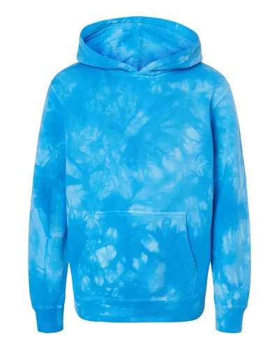 Independent Trading Co. PRM1500TD Youth Midweight Tie-Dyed Hooded Sweatshirt — blank hooded sweatshirt, front view