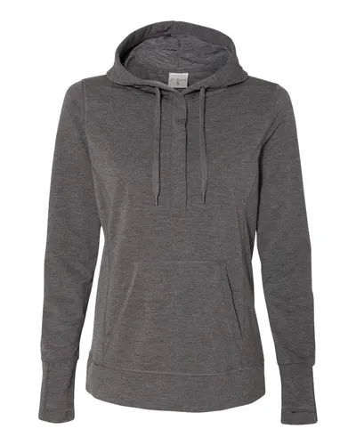 J. America 8431 Women’s Omega Stretch Snap-Placket Hooded Sweatshirt — blank hooded sweatshirt, front view