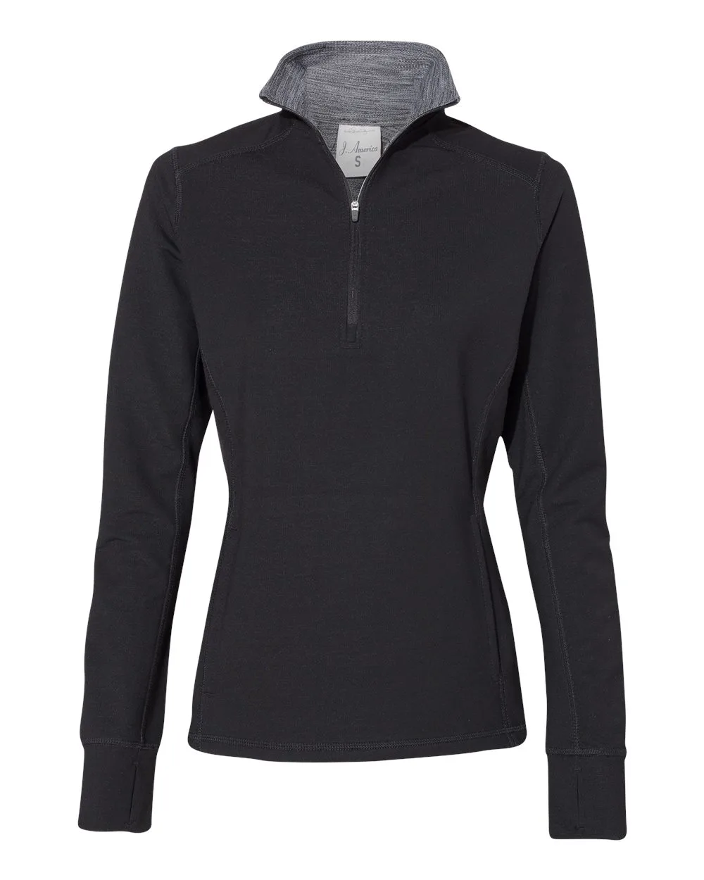 J. America 8433 Women’s Omega Stretch Quarter-Zip Pullover — blank garment, front view