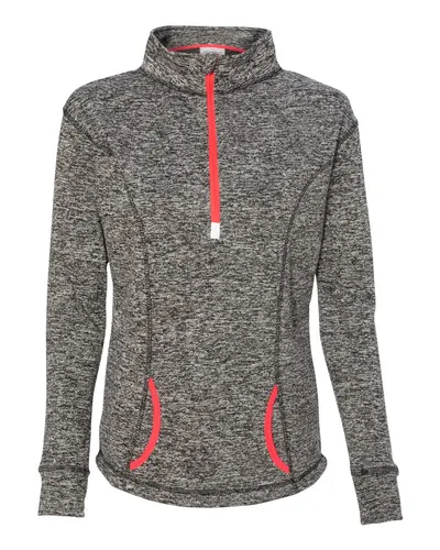 J. America 8617 Women's Cosmic Fleece Quarter-Zip Pullover — blank fleece pullover, front view