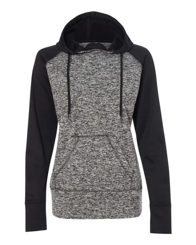 J. America 8618 Women’s Colorblocked Cosmic Fleece Hooded Sweatshirt — blank hooded sweatshirt, front view