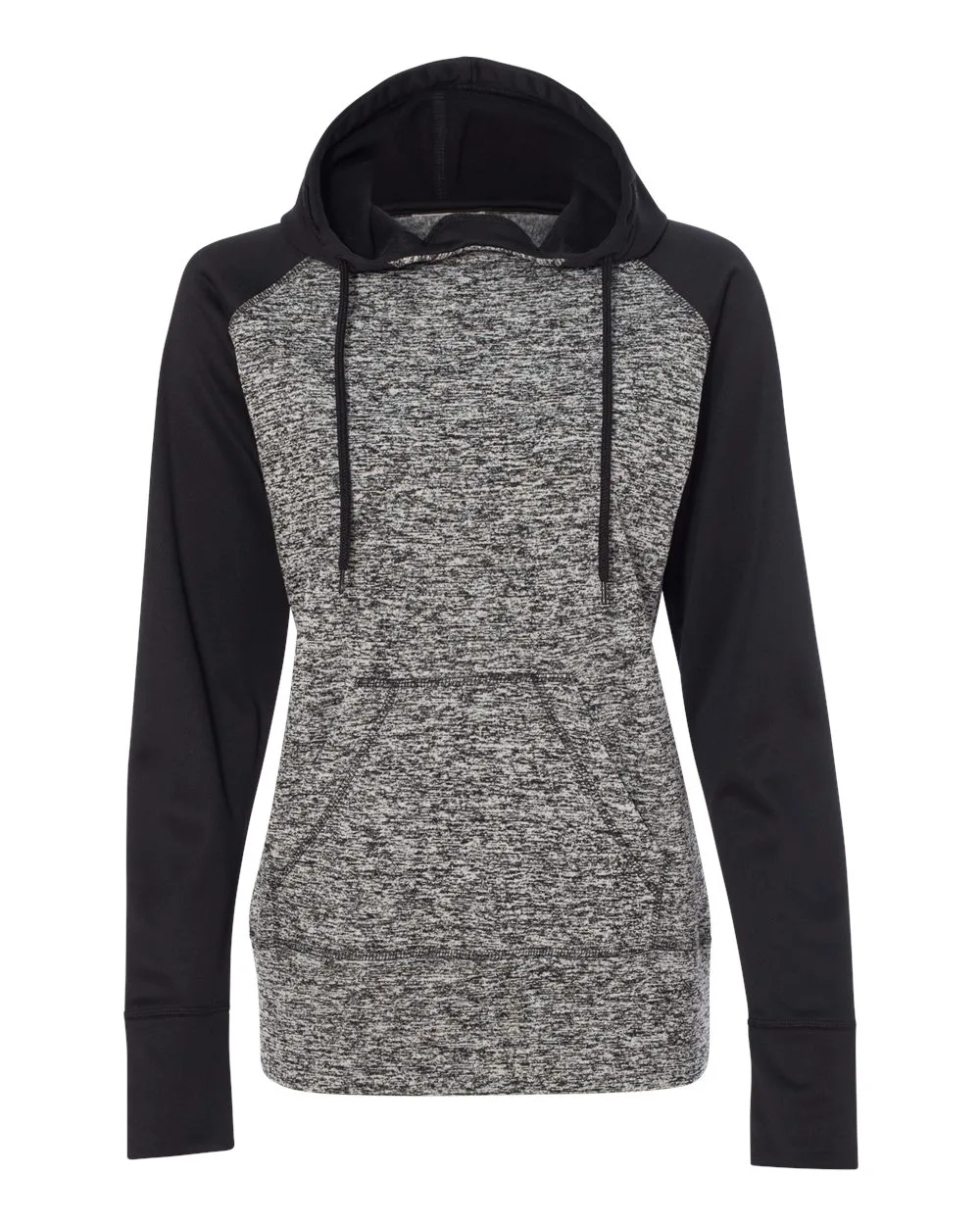 J. America 8618 Women’s Colorblocked Cosmic Fleece Hooded Sweatshirt — blank hooded sweatshirt, front view