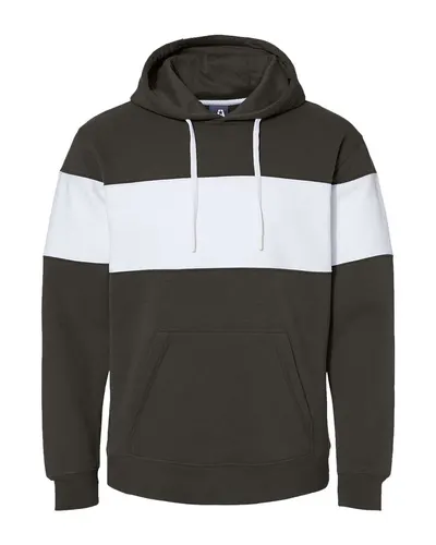 J. America 8644 Men's Varsity Fleece Colorblocked Hooded Sweatshirt — blank hooded sweatshirt, front view