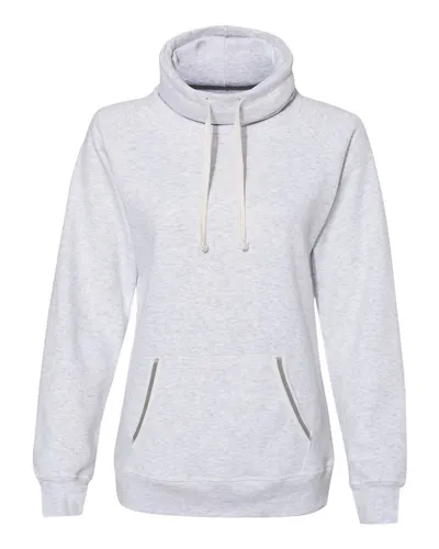 J. America 8653 Women’s Relay Cowl Neck Sweatshirt — blank crewneck sweatshirt, front view