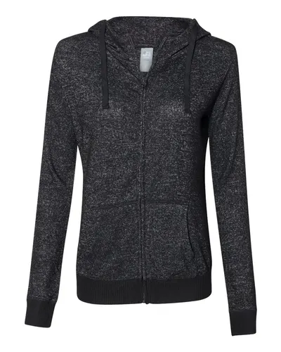 J. America 8656 Women’s Cozy Jersey Hooded Full-Zip — blank hooded sweatshirt, front view