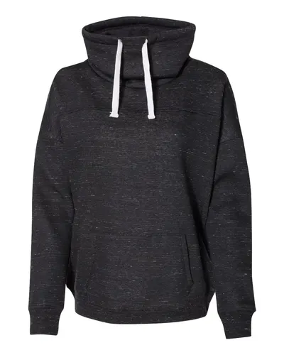 J. America 8673 Women’s Mélange Fleece Cowl Neck Sweatshirt — blank crewneck sweatshirt, front view