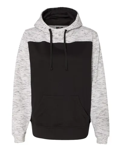 J. America 8676 Men's Mélange Fleece Colorblocked Hooded Sweatshirt — blank hooded sweatshirt, front view