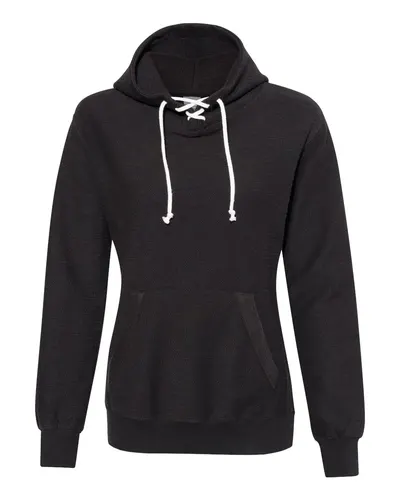 J. America 8694 Women’s French Terry Sport Lace Scuba Hooded Sweatshirt — blank hooded sweatshirt, front view