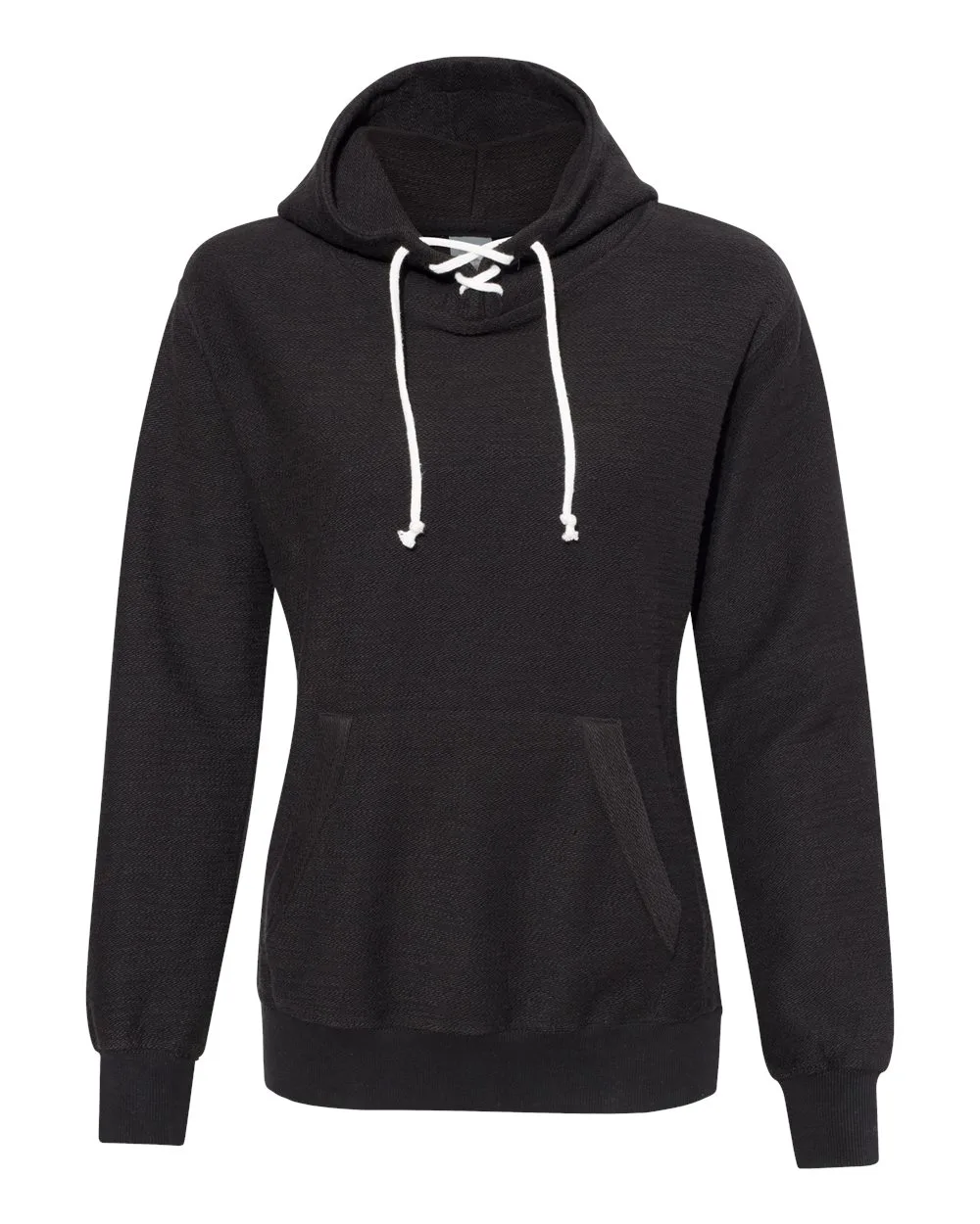 J. America 8694 Women’s French Terry Sport Lace Scuba Hooded Sweatshirt — blank hooded sweatshirt, front view