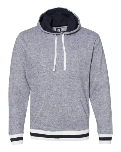 J. America 8701 Unisex Peppered Fleece Lapover Hooded Sweatshirt — blank hooded sweatshirt, front view