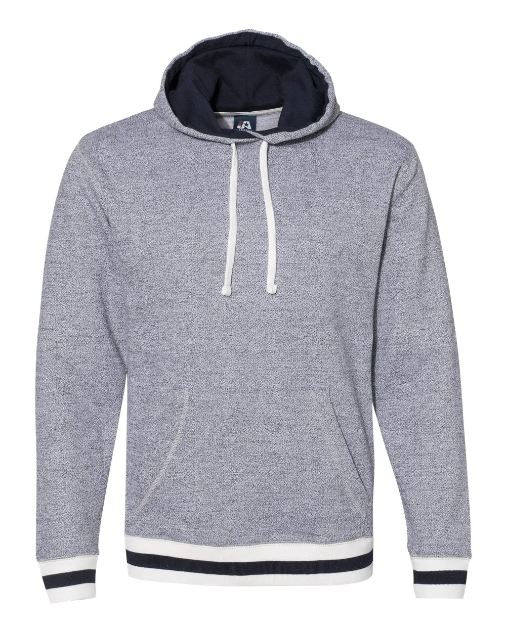 J. America 8701 Unisex Peppered Fleece Lapover Hooded Sweatshirt — blank hooded sweatshirt, front view