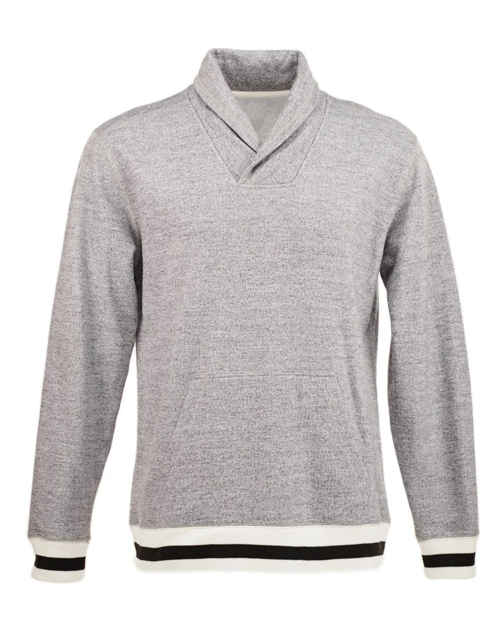 J. America 8704 Men's Peppered Fleece Shawl Collar Sweatshirt — blank crewneck sweatshirt, front view