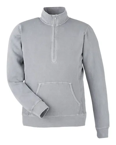 J. America 8732 Unisex Pigment-Dyed Fleece Quarter-Zip Pullover — blank fleece pullover, front view