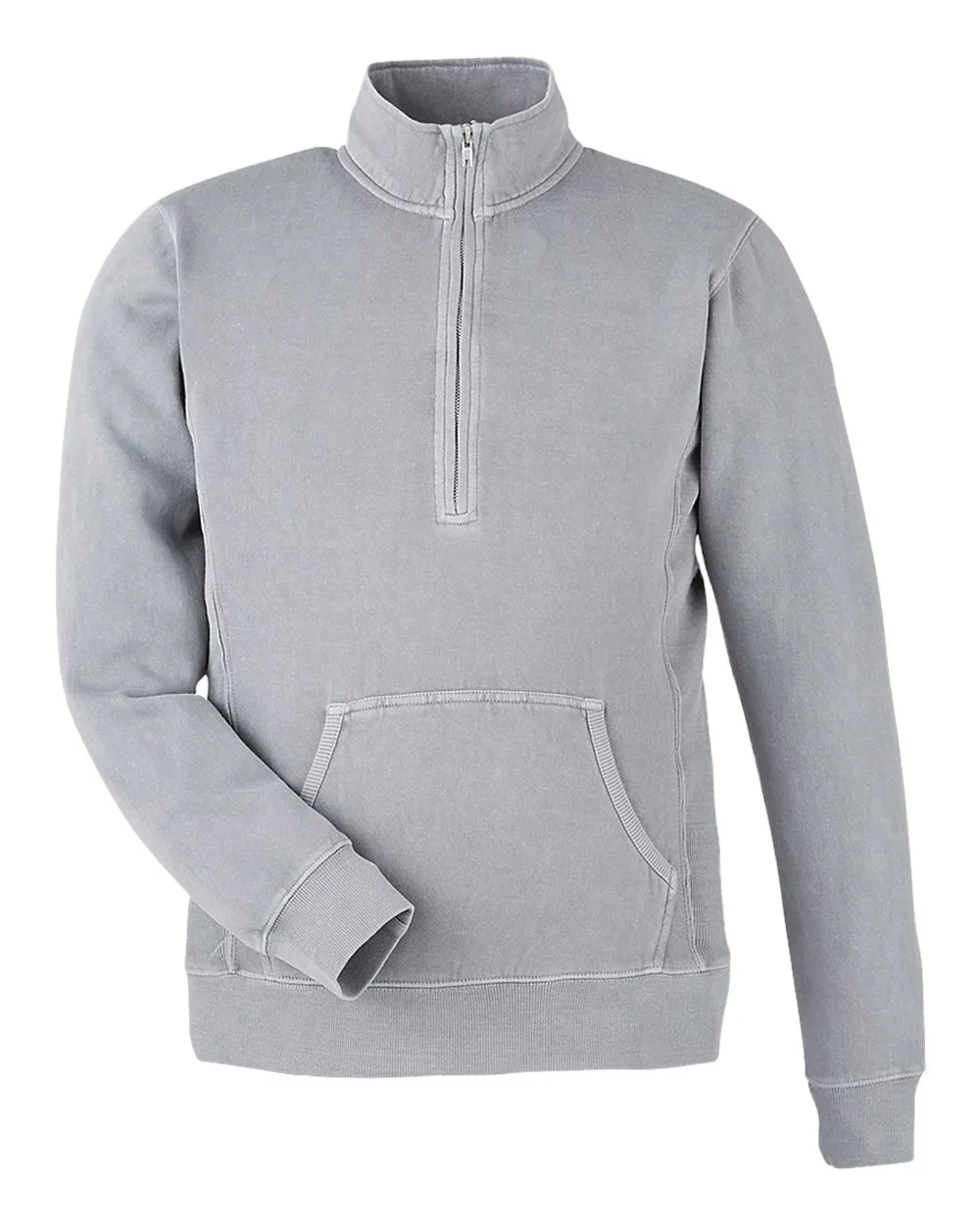 J. America 8732 Unisex Pigment-Dyed Fleece Quarter-Zip Pullover — blank fleece pullover, front view