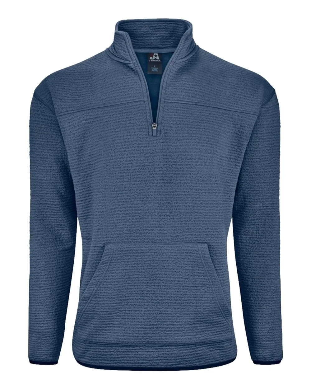 J. America 8773 Unisex Pebble Fleece Quarter-Zip Pullover — blank fleece pullover, front view