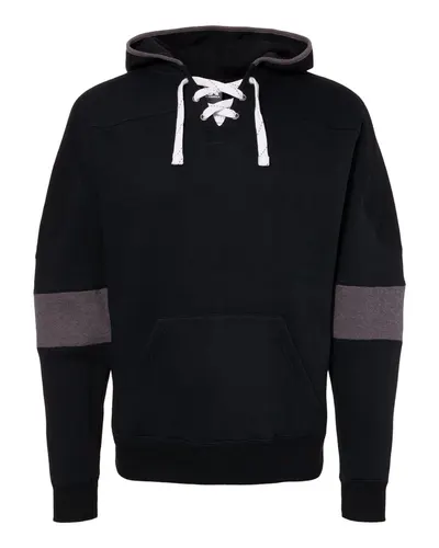 J. America 8832 Men's Sport Lace Colorblocked Fleece Hooded Sweatshirt — blank hooded sweatshirt, front view