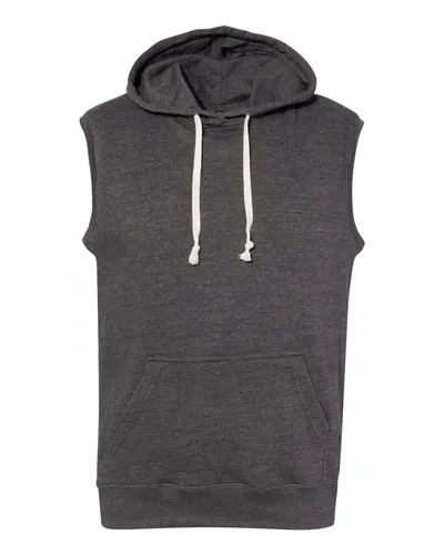 J. America 8877 Men's Triblend Sleeveless Hooded Sweatshirt — blank hooded sweatshirt, front view