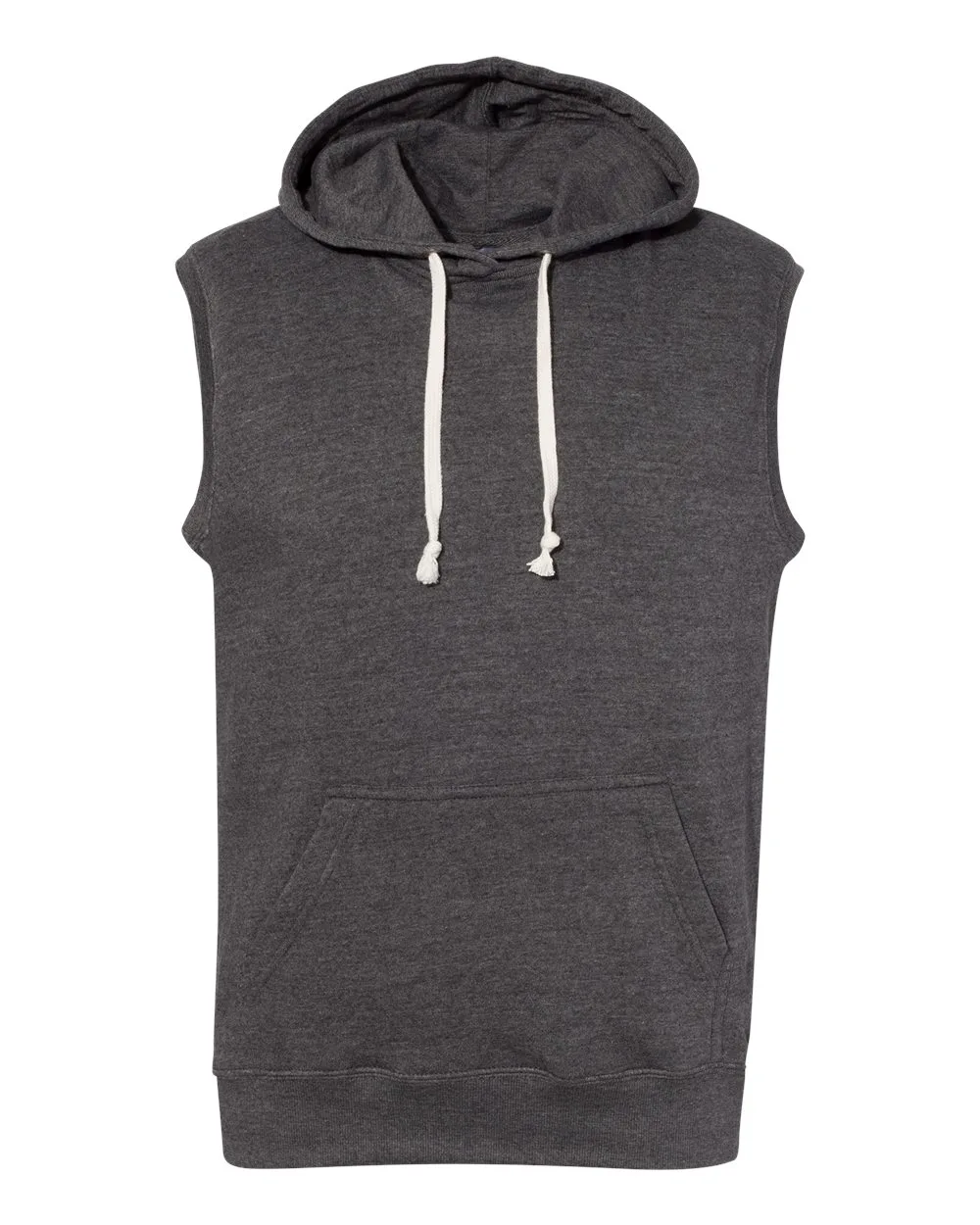 J. America 8877 Men's Triblend Sleeveless Hooded Sweatshirt — blank hooded sweatshirt, front view