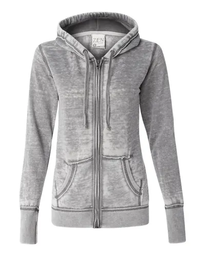 J. America 8913 Women's Zen Fleece Full-Zip Hooded Sweatshirt — blank hooded sweatshirt, front view