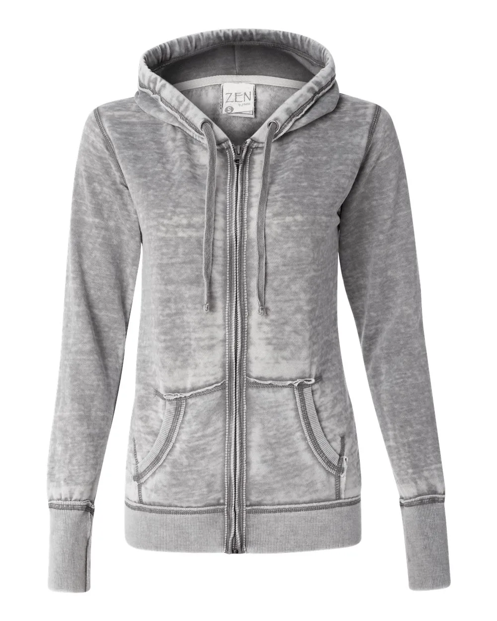J. America 8913 Women's Zen Fleece Full-Zip Hooded Sweatshirt — blank hooded sweatshirt, front view