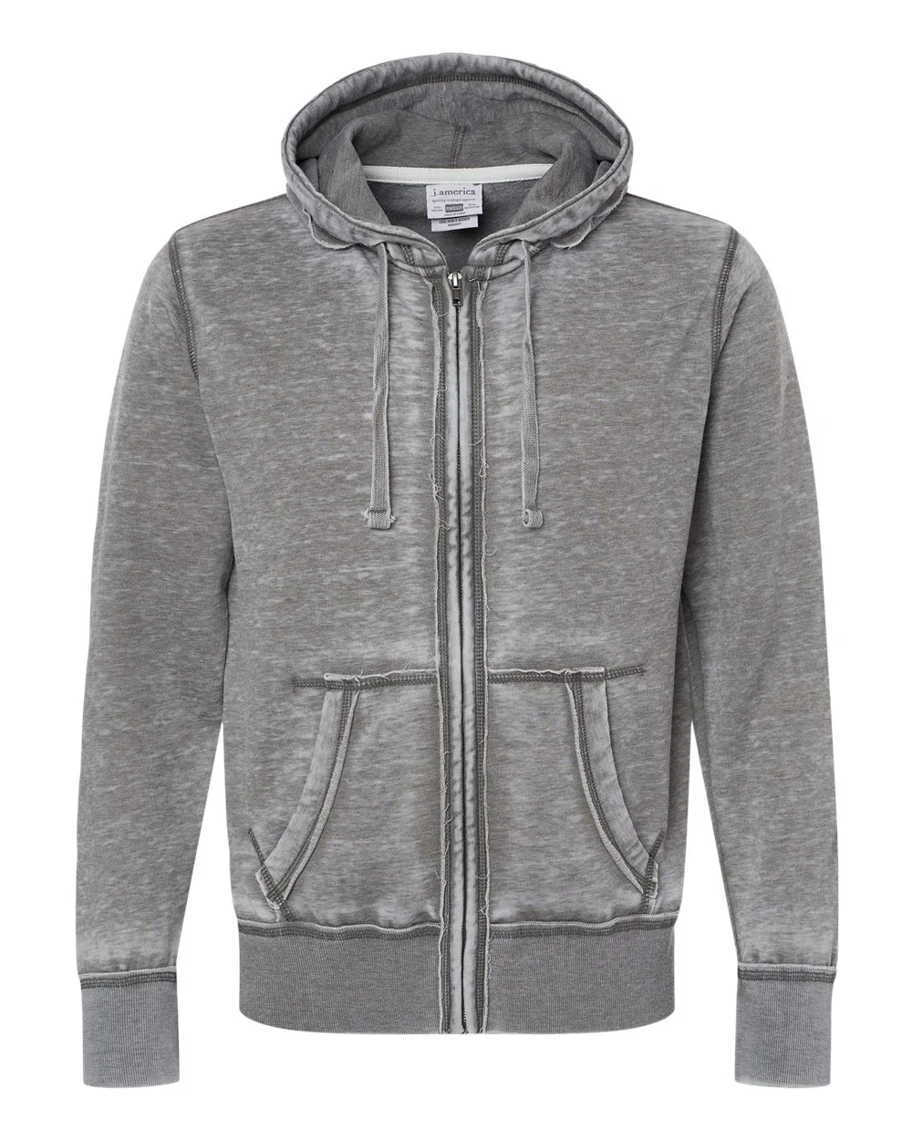J. America 8916 Men's Vintage Zen Fleece Full-Zip Hooded Sweatshirt — blank hooded sweatshirt, front view