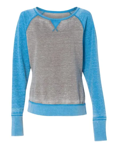 J. America 8927 Women’s Zen Fleece Raglan Sweatshirt — blank crewneck sweatshirt, front view