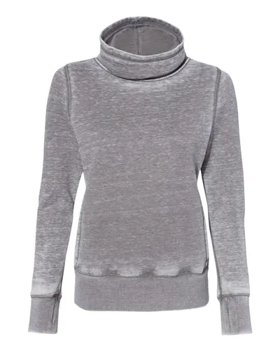 J. America 8930 Women’s Zen Fleece Cowl Neck Sweatshirt — blank crewneck sweatshirt, front view
