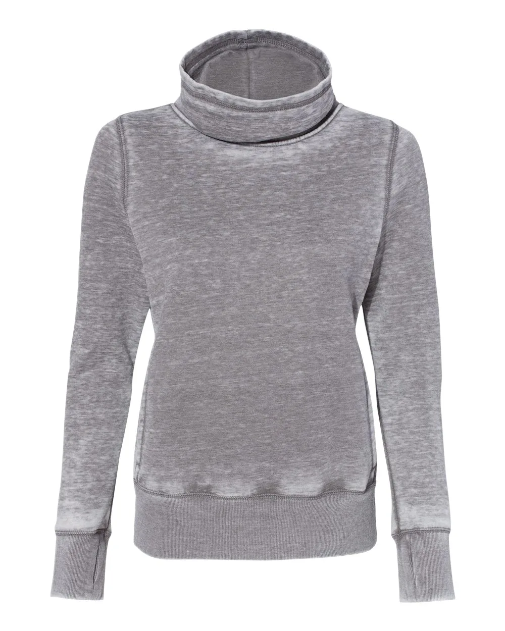 J. America 8930 Women’s Zen Fleece Cowl Neck Sweatshirt — blank crewneck sweatshirt, front view