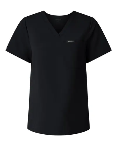 Jaanuu W10001 Women's Rhena Essential 1-Pocket Scrub V-Neck Top — blank garment, front view