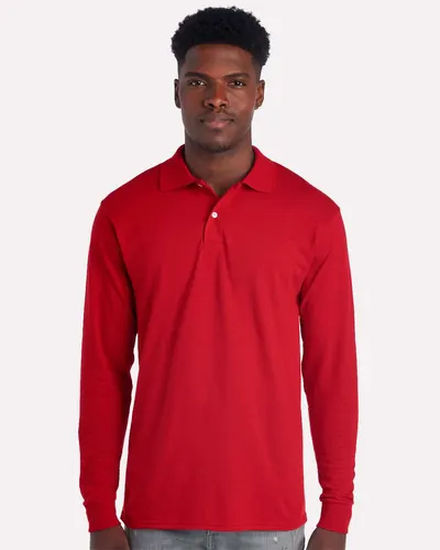 JERZEES 437LR Men's Dri-Power® Long Sleeve Polo — blank polo, front view