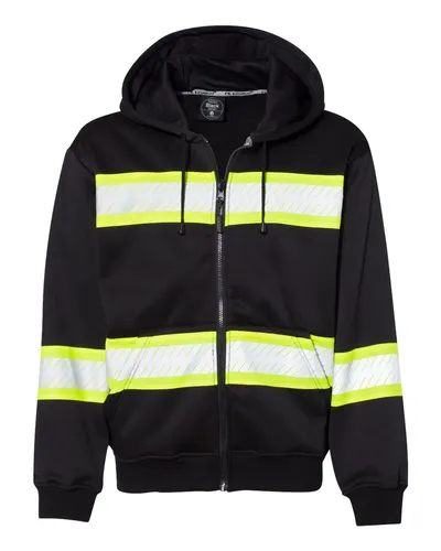 Kishigo B310313 Men's EV Series® Enhanced Visibility Full-Zip Hooded Sweatshirt — blank hooded sweatshirt, front view