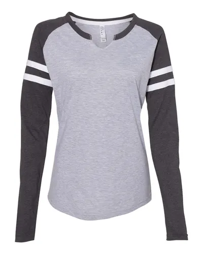 LAT 3534 Women's Fine Jersey Mash Up Long Sleeve T-Shirt — blank long sleeve tee, front view