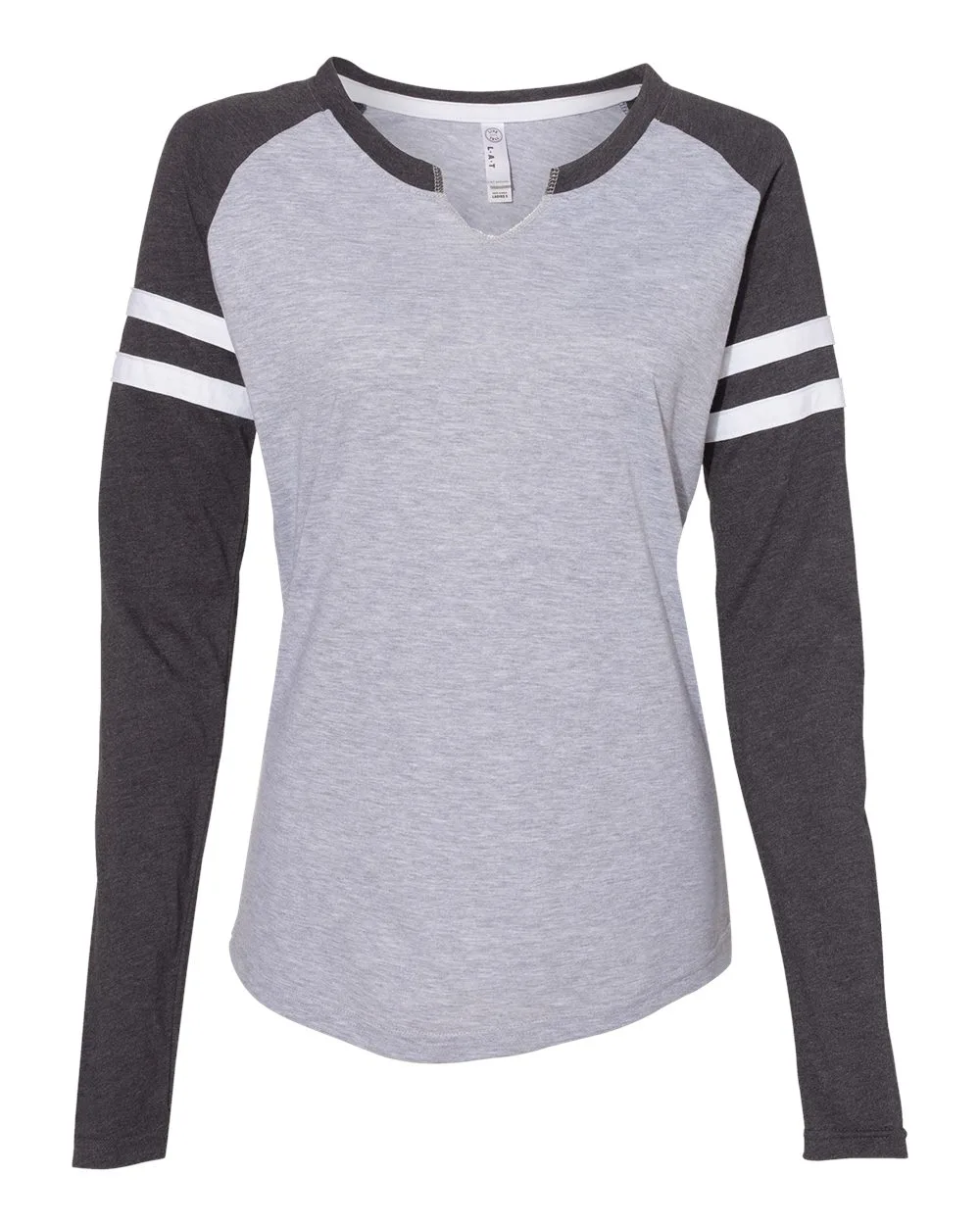 LAT 3534 Women's Fine Jersey Mash Up Long Sleeve T-Shirt — blank long sleeve tee, front view