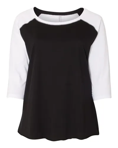 LAT 3830 Women's Curvy Collection Baseball Three-Quarter Sleeve Tee — blank t-shirt, front view