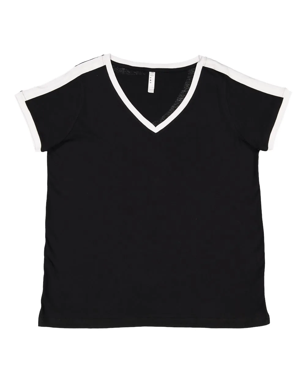 LAT 3832 Women's Curvy Retro Ringer Premium Jersey V-Neck Tee — blank t-shirt, front view