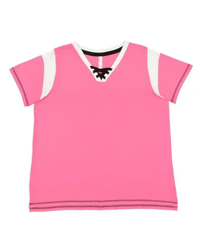 LAT 3833 Women's Curvy Lace Up Fine Jersey Tee — blank t-shirt, front view