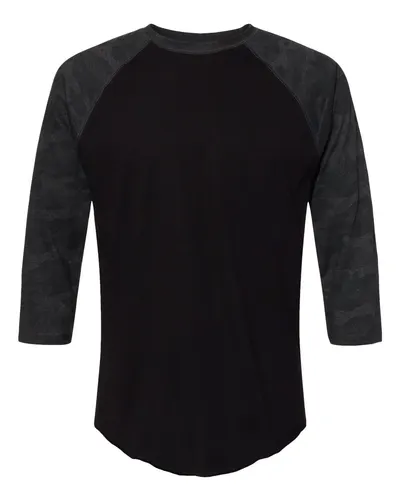 LAT 6930 Unisex Baseball Fine Jersey Three-Quarter Sleeve Tee — blank t-shirt, front view