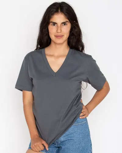 Los Angeles Apparel 24056 Unisex USA-Made Fine Jersey V-Neck T-Shirt — blank t-shirt, front view